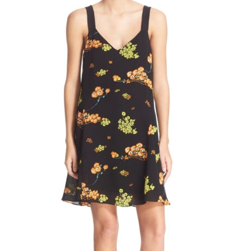 A.L.C‎ Black Silk Mini Floral Print Serena Dress Size 4